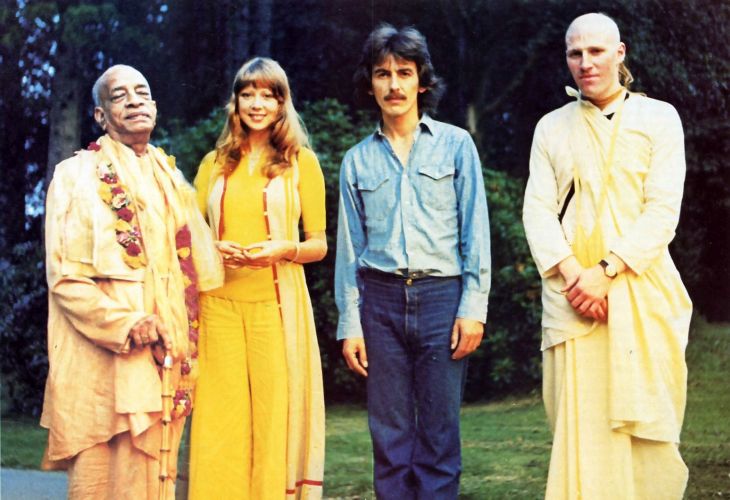Prabhupada with Patti Boyd and George Harrison, 