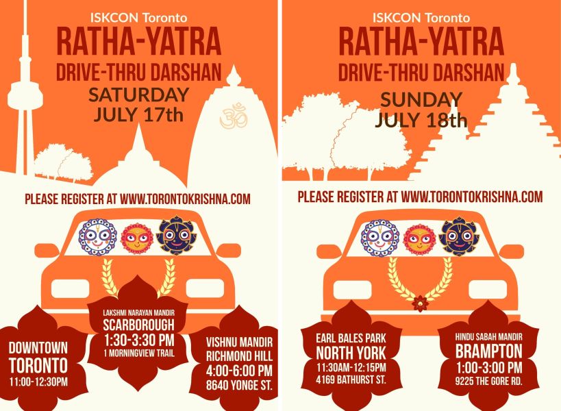 The Ratha-Yatra Drive-Thru schedule